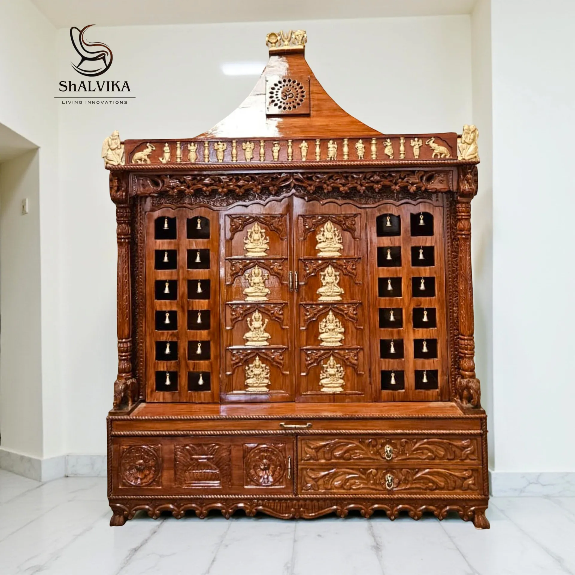 Asthalakshmi Wooden Temple in Teak Wood – Handcrafted Luxury Mandir for Home