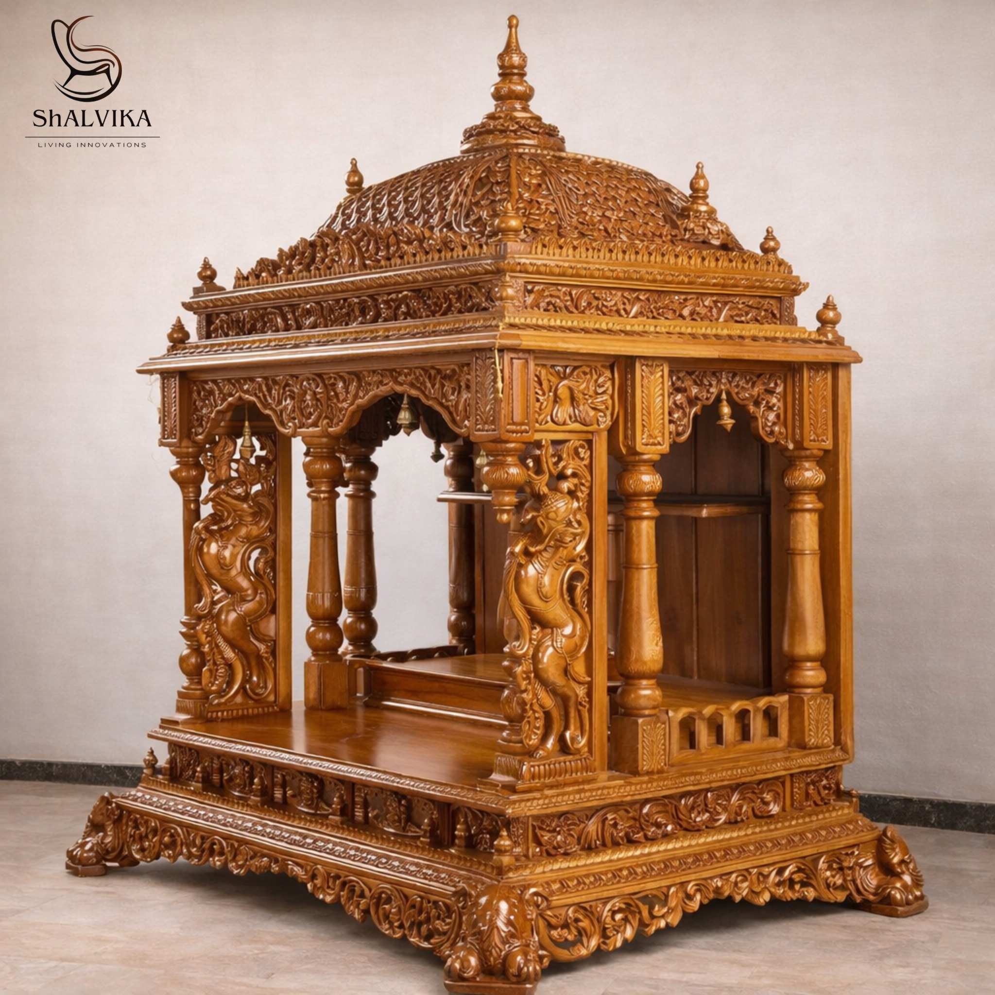 Beautiful Teak Wooden Carved Mandir Design