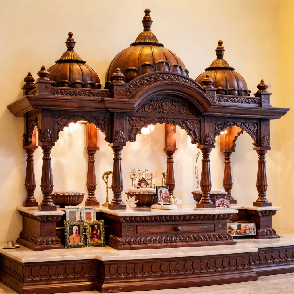Big Home Wood Temple with Lotus Domes