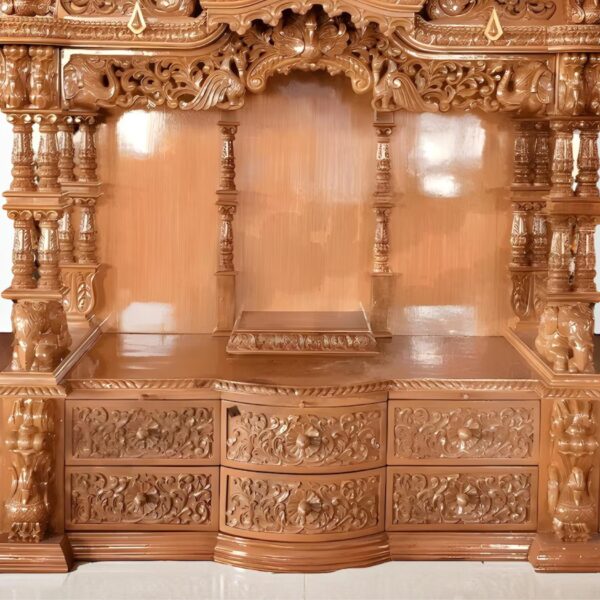 Big Size Mandir for Home in Traditional Style – Handcrafted Teak Wood Temple