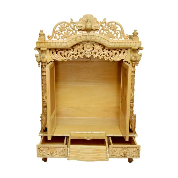 Carved Mandir With Door in Teak Wood | Shalvika Living Innovations
