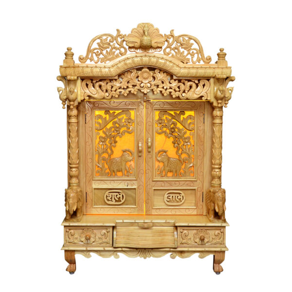 Carved Mandir With Door in Teak Wood | Shalvika Living Innovations