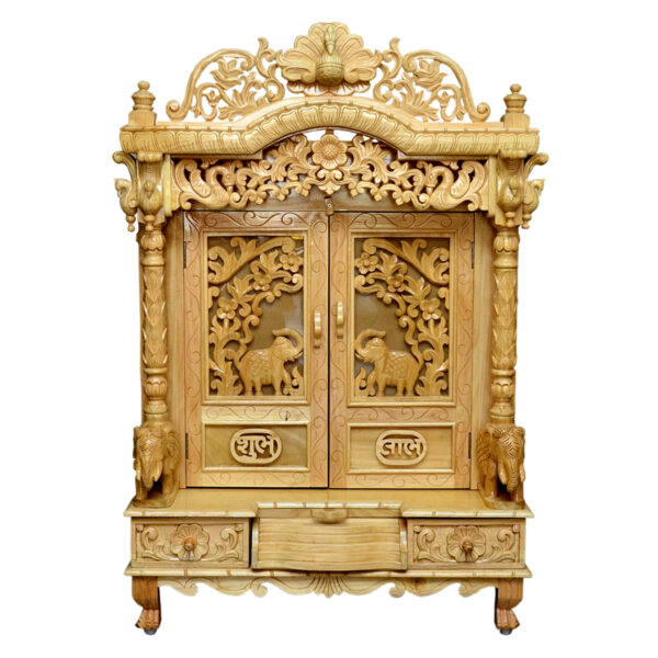 Carved Mandir With Door in Teak Wood | Shalvika Living Innovations