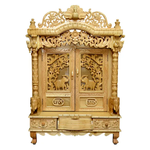 Carved Mandir With Door in Teak Wood | Shalvika Living Innovations