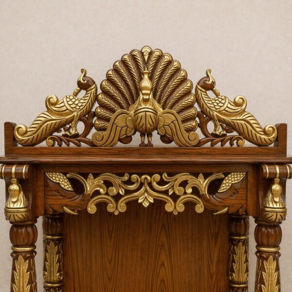 Elegant Peacock Design Mandir in Teak Wood