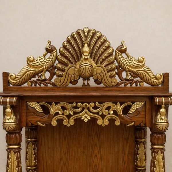 Elegant Peacock Design Mandir in Teak Wood