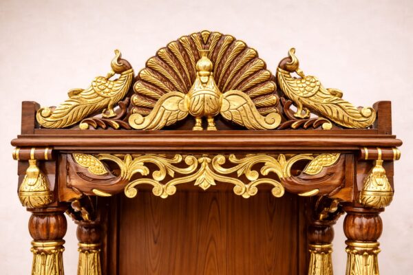 Elegant Peacock Design Mandir in Teak Wood
