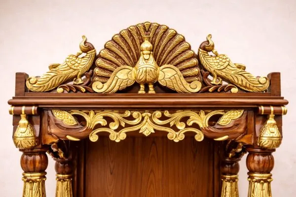 Elegant Peacock Design Mandir in Teak Wood