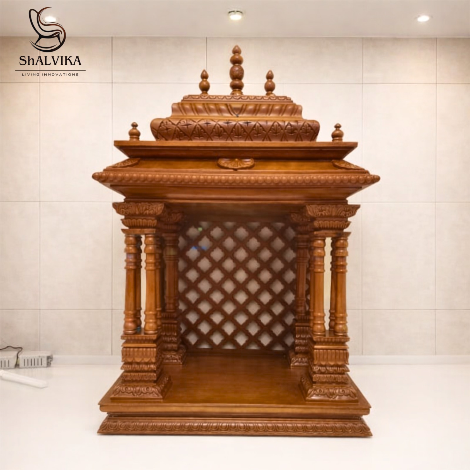 Elegant South Indian Home Wood Temple Design with Gopuram