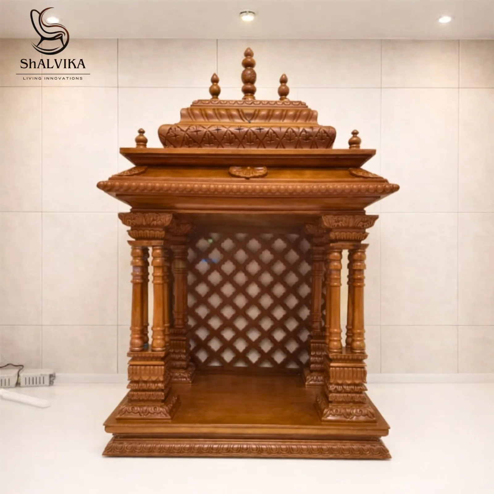 Elegant South Indian Home Wood Temple Design with Gopuram