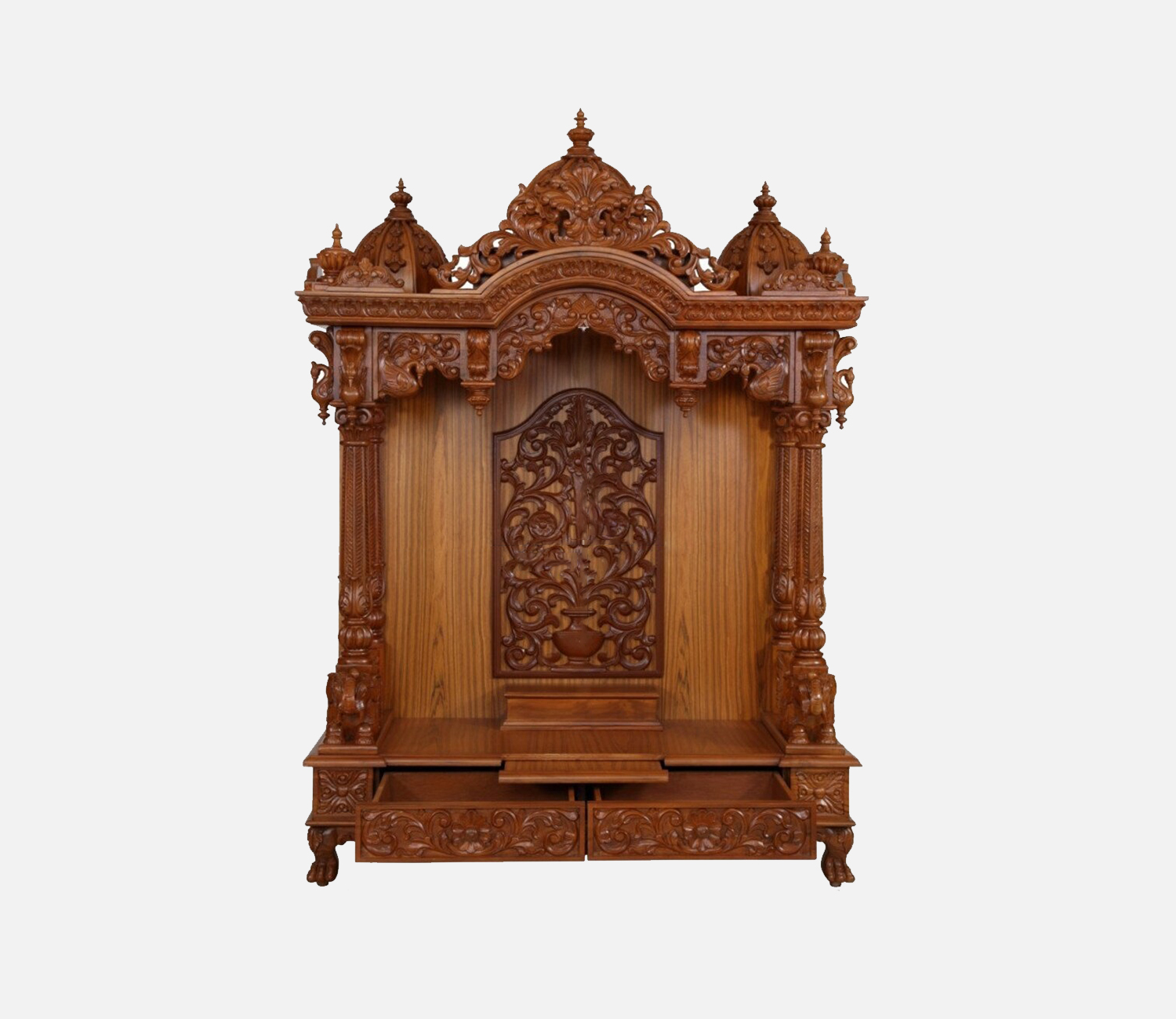 Handcrafted Traditional Teak Wood Home Temple with Storage