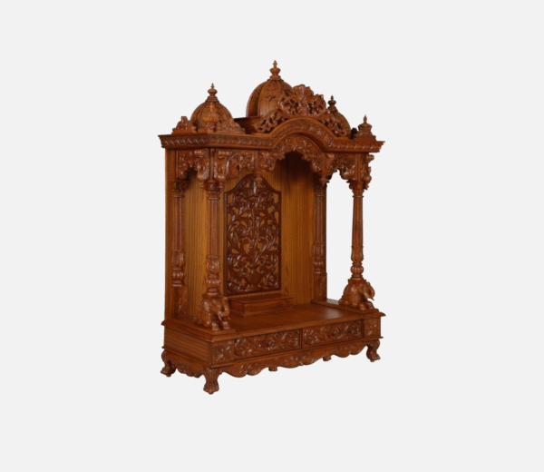 Handcrafted Traditional Teak Wood Home Temple with Storage