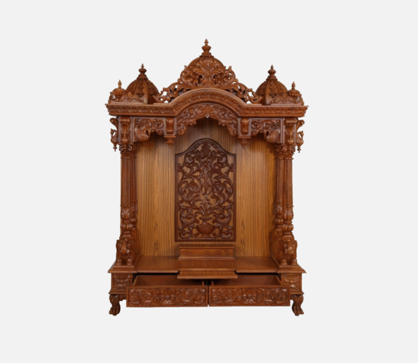 Handcrafted Traditional Teak Wood Home Temple with Storage