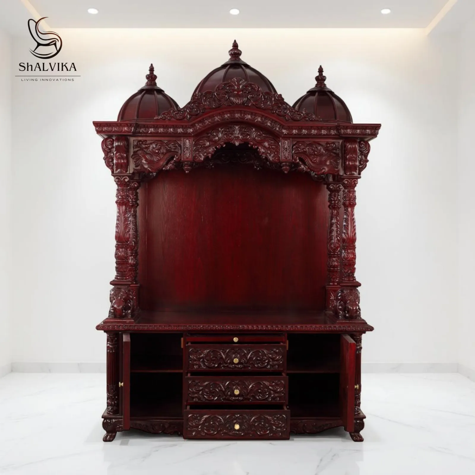 Home Wooden Mandir with Domes Handcrafted Teak Wood Pooja Mandir