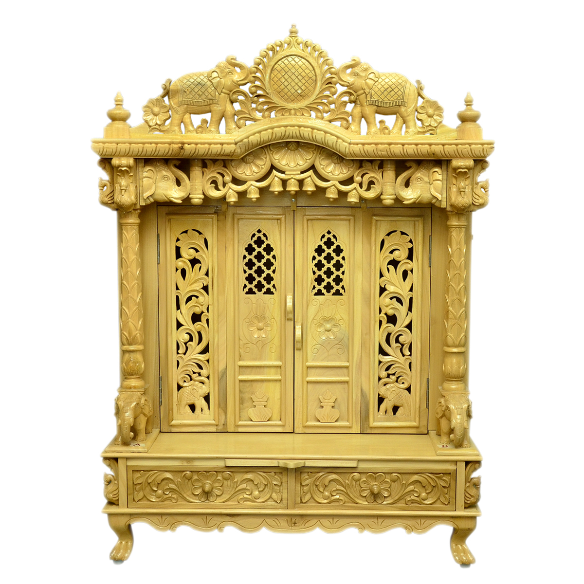 Home Wooden Temple Design with Door in Teak Wood