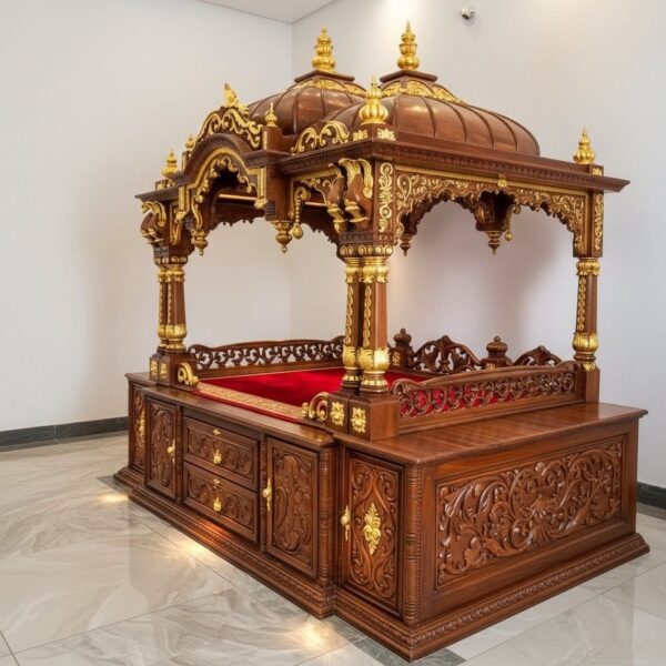 Large Size Design of Wooden Mandir for Home
