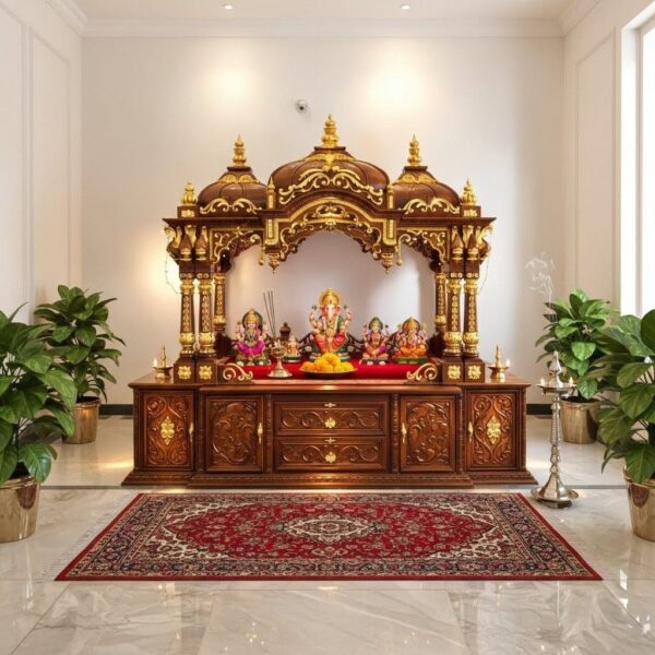Large Size Design of Wooden Mandir for Home