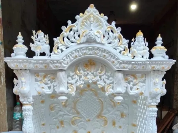 Luxurious White Temple in Teak Wood – Handcrafted by Shalvika Living