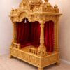 Mandir for Home Design in Teak Wood with Peacock Carving