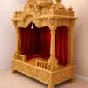 Mandir for Home Design in Teak Wood with Peacock Carving