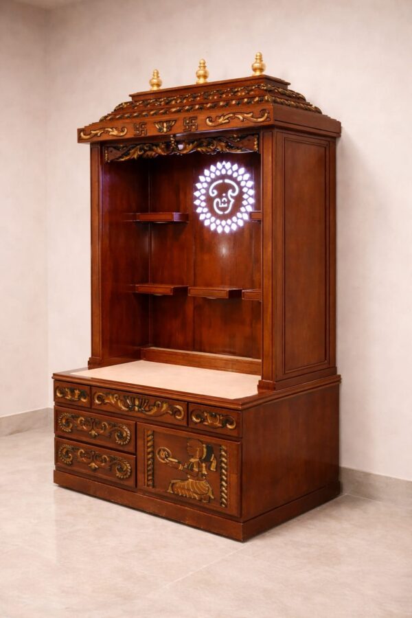 Om Design Pooja Mandir in Tamil Style – Premium Teak Wood