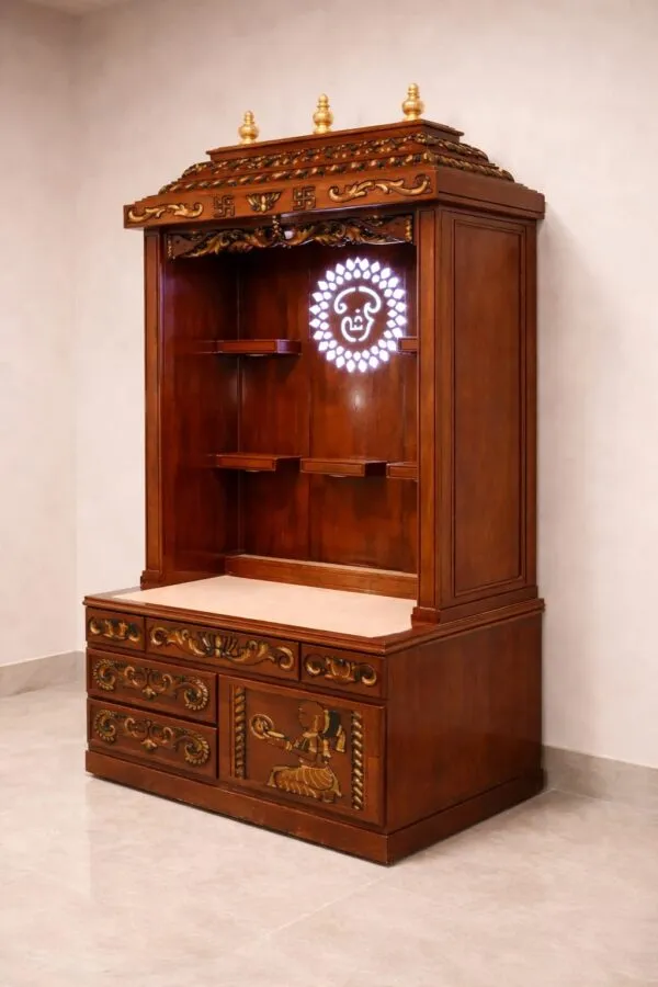 Om Design Pooja Mandir in Tamil Style – Premium Teak Wood