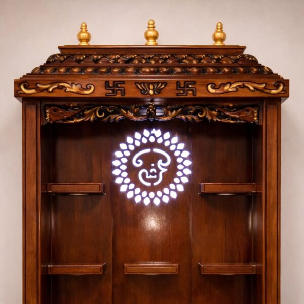 Om Design Pooja Mandir in Tamil Style – Premium Teak Wood