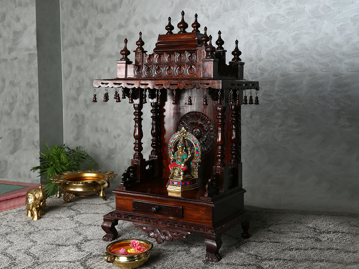 Rosewood Mandir with Flower Panel