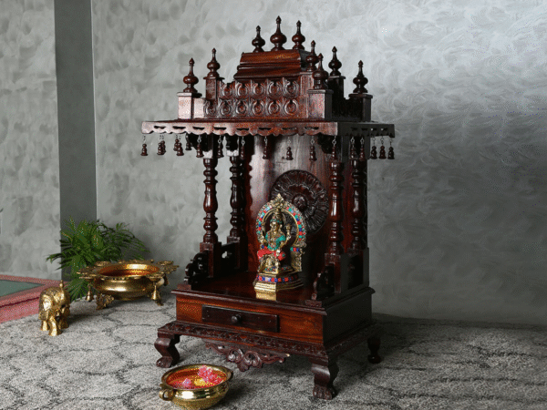 Rosewood Mandir with Flower Panel