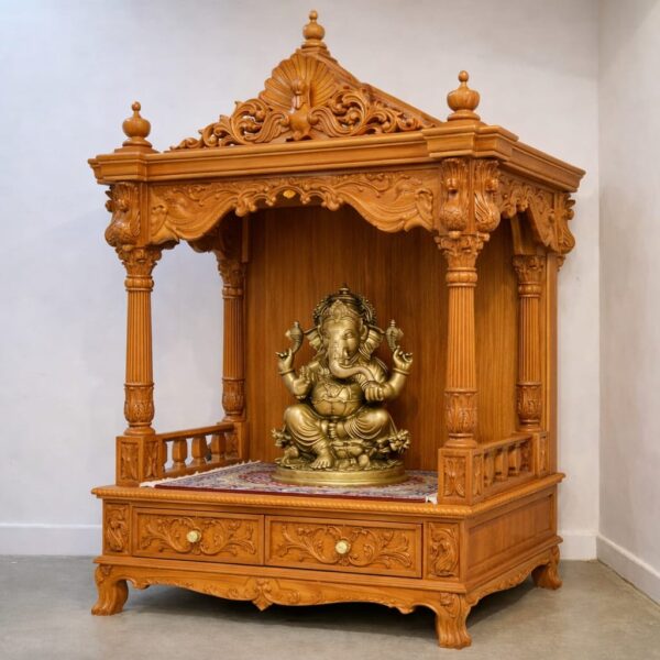 Sagwan Mandir Design with Peacock Crown