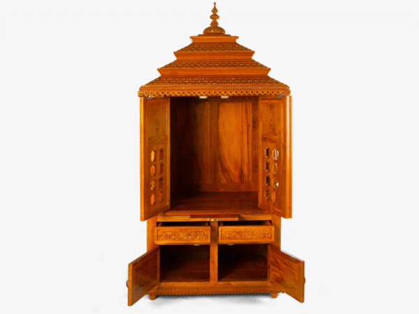 Teak Wood Mandir with Door in Traditional Style