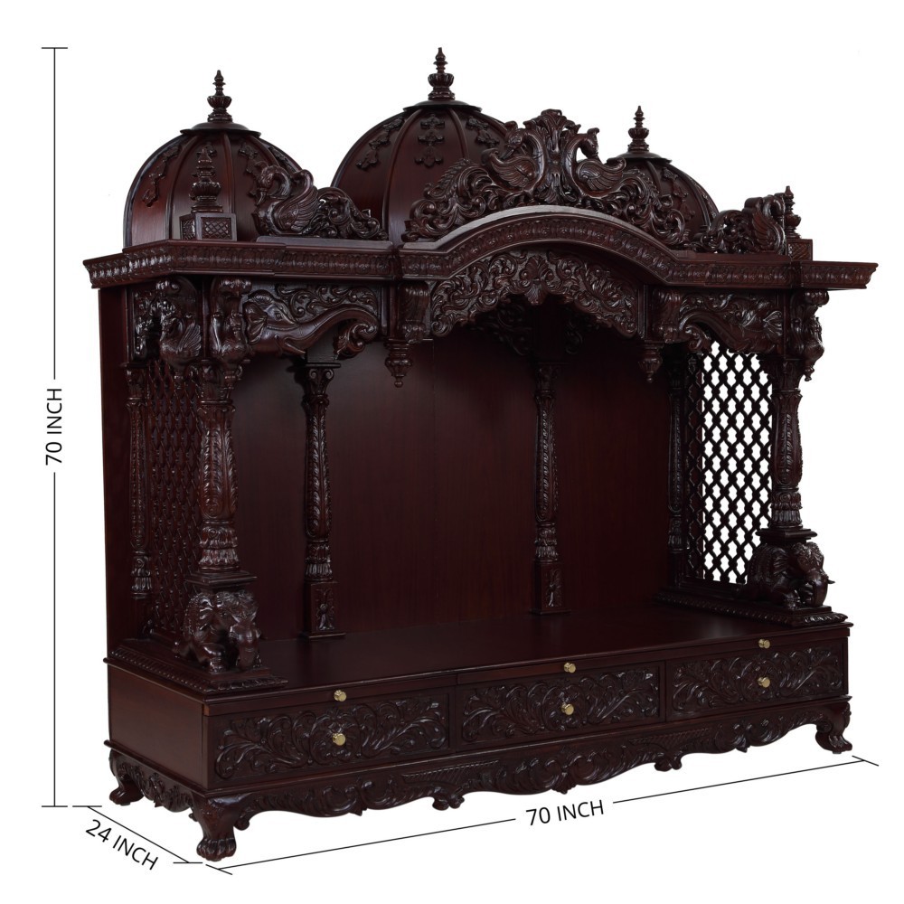 Teak Wooden 6 Feet Pooja Mandir By Shalvika Living