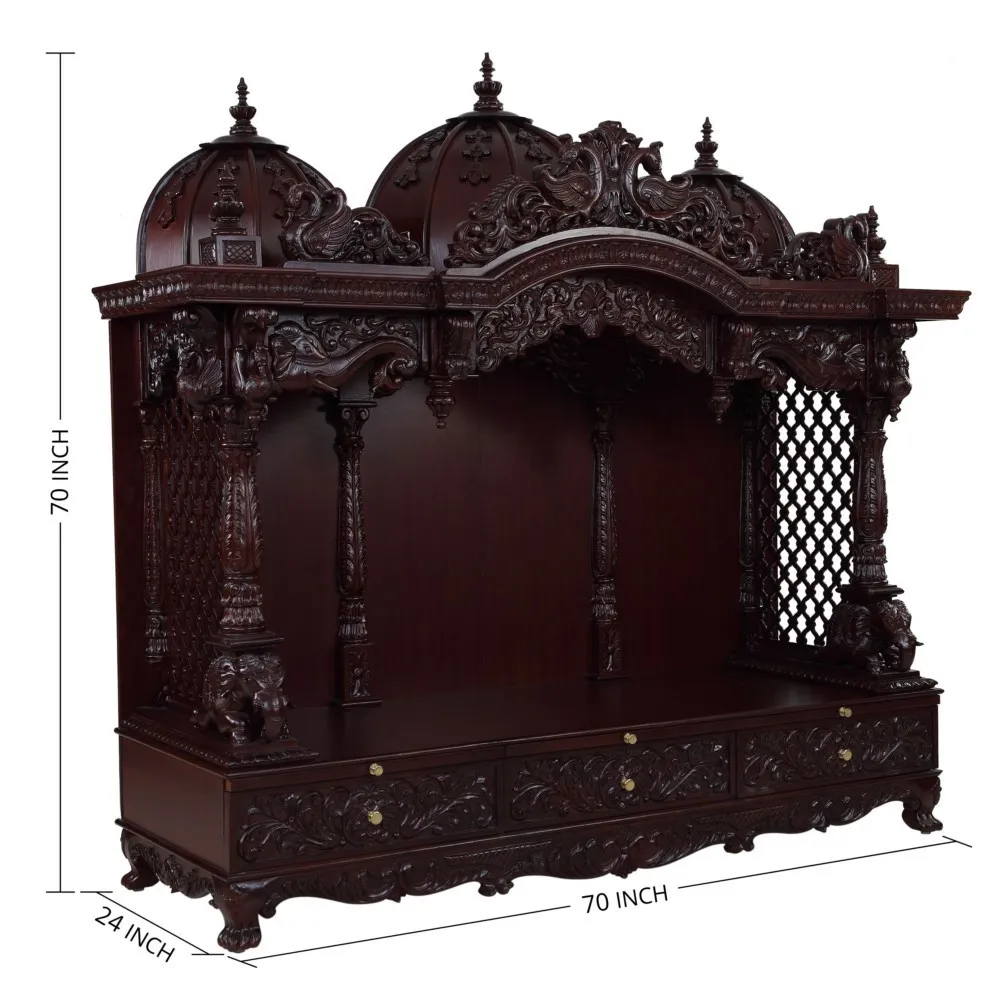 Teak Wooden 6 Feet Pooja Mandir By Shalvika Living