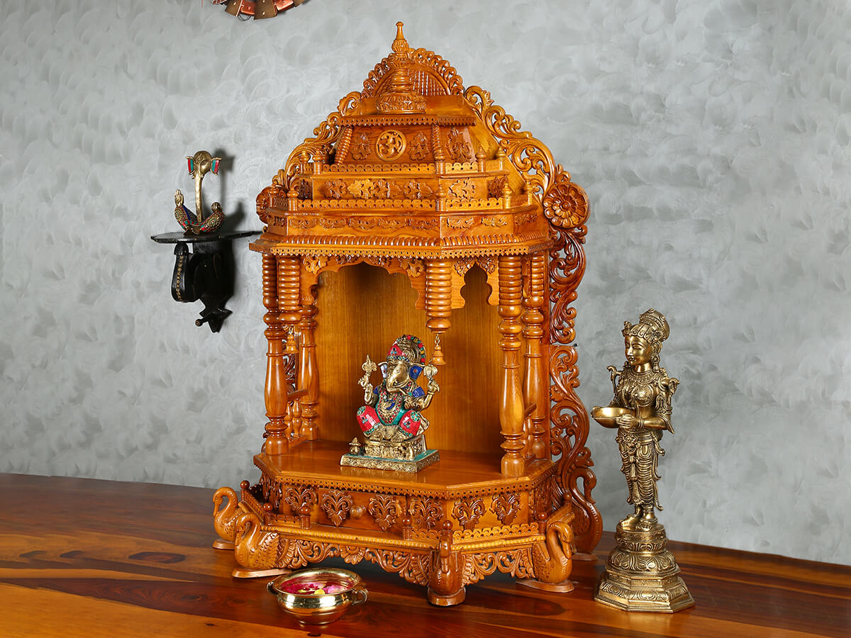 Teakwood Mandir with Hansa Legs