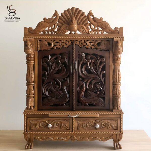 Wood Mandir with Door By Shalvika Living