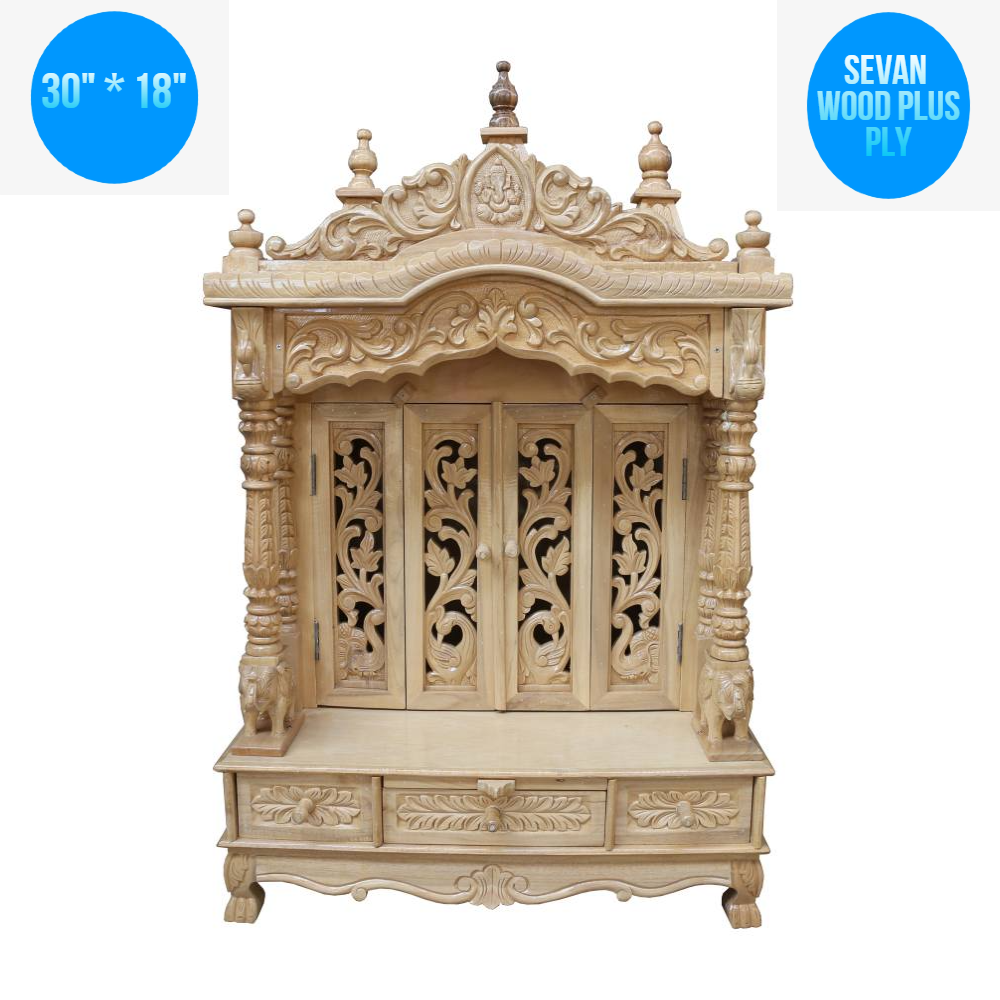 Wooden Handmade Design Temple in Teak Wood with Door