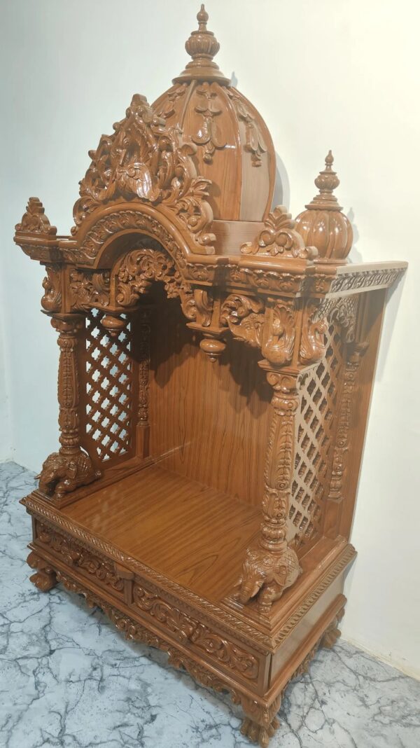 Wooden Home Puja Mandir Design in Teak Wood
