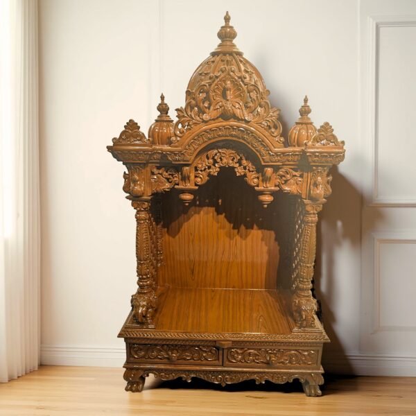 Wooden Home Puja Mandir Design in Teak Wood