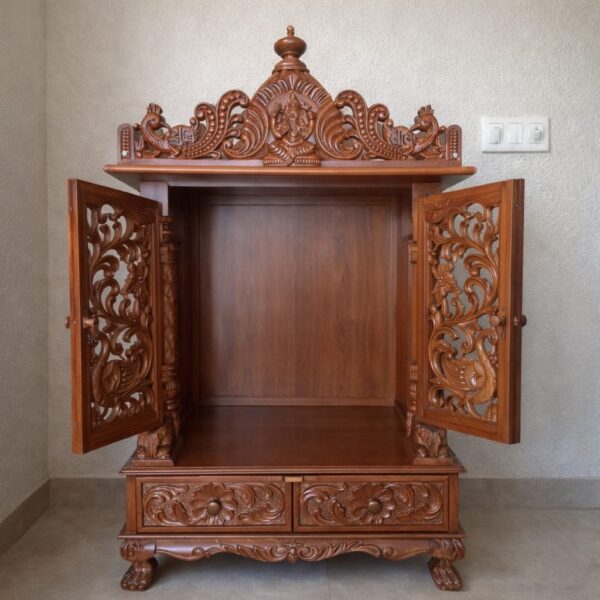 Wooden Home Puja Mandir Design with Door