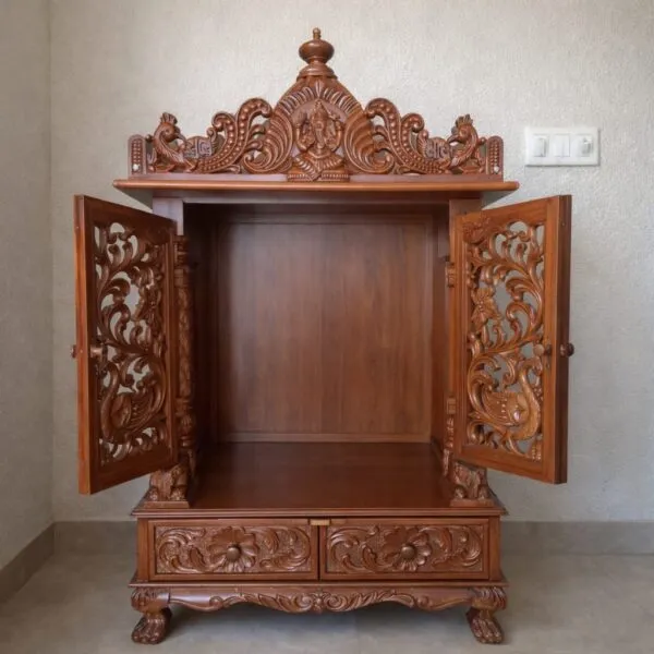 Wooden Home Puja Mandir Design with Door