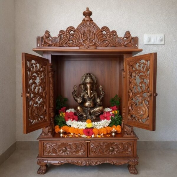 Wooden Home Puja Mandir Design with Door