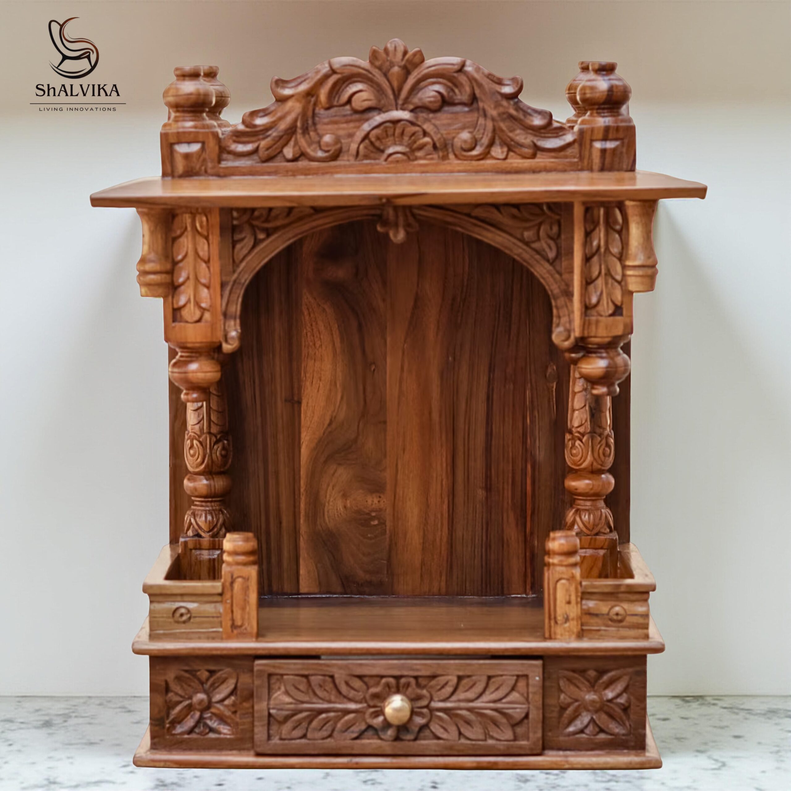 Wooden Mandir Design for Home Wall Mounted