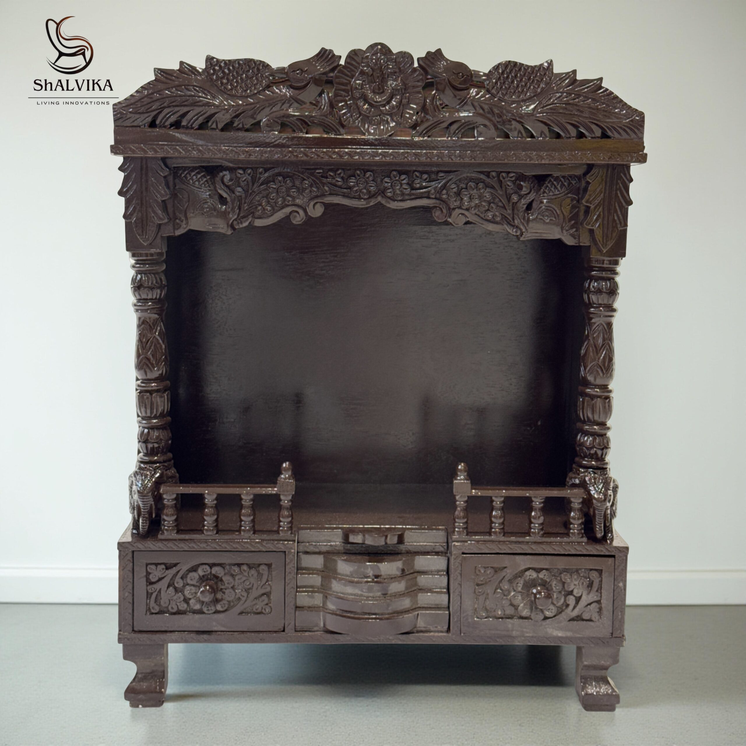 Wooden Mandir Design for Home in Teak Wood | Shalvika Living Innovations