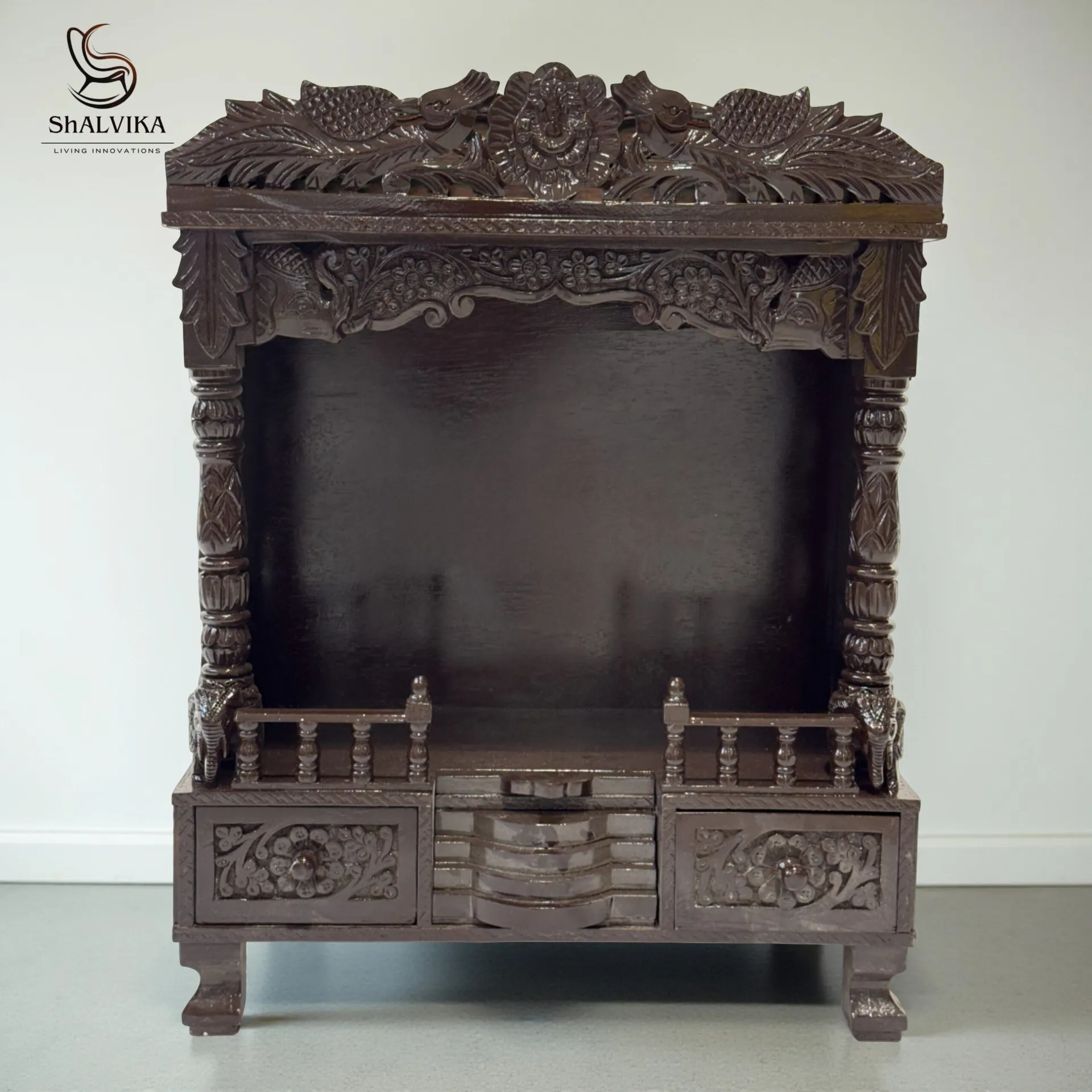 Wooden Mandir Design for Home in Teak Wood | Shalvika Living Innovations