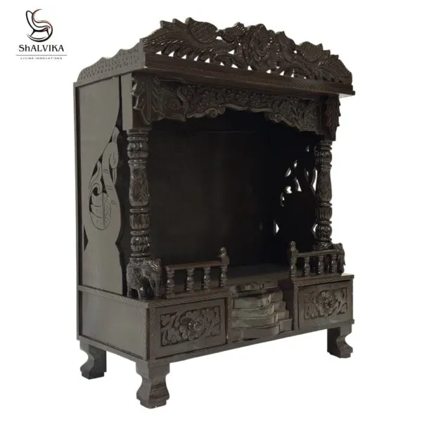 Wooden Mandir Design for Home in Teak Wood | Shalvika Living Innovations