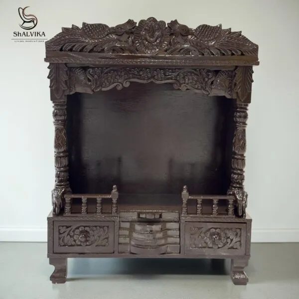 Wooden Mandir Design for Home in Teak Wood | Shalvika Living Innovations