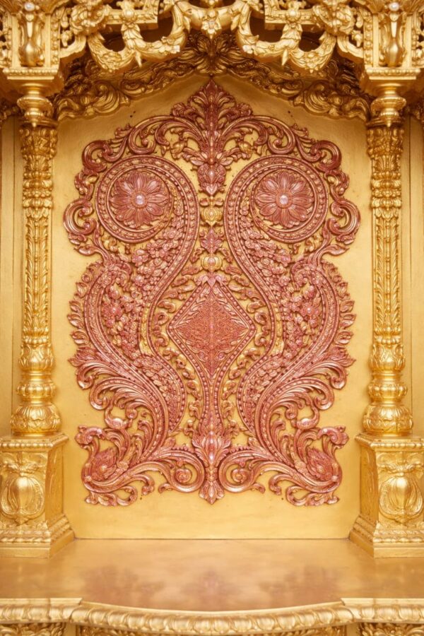 Wooden Mandir Design in Antique Gold