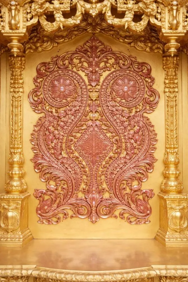 Wooden Mandir Design in Antique Gold