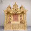 Wooden Mandir Design in Antique Gold