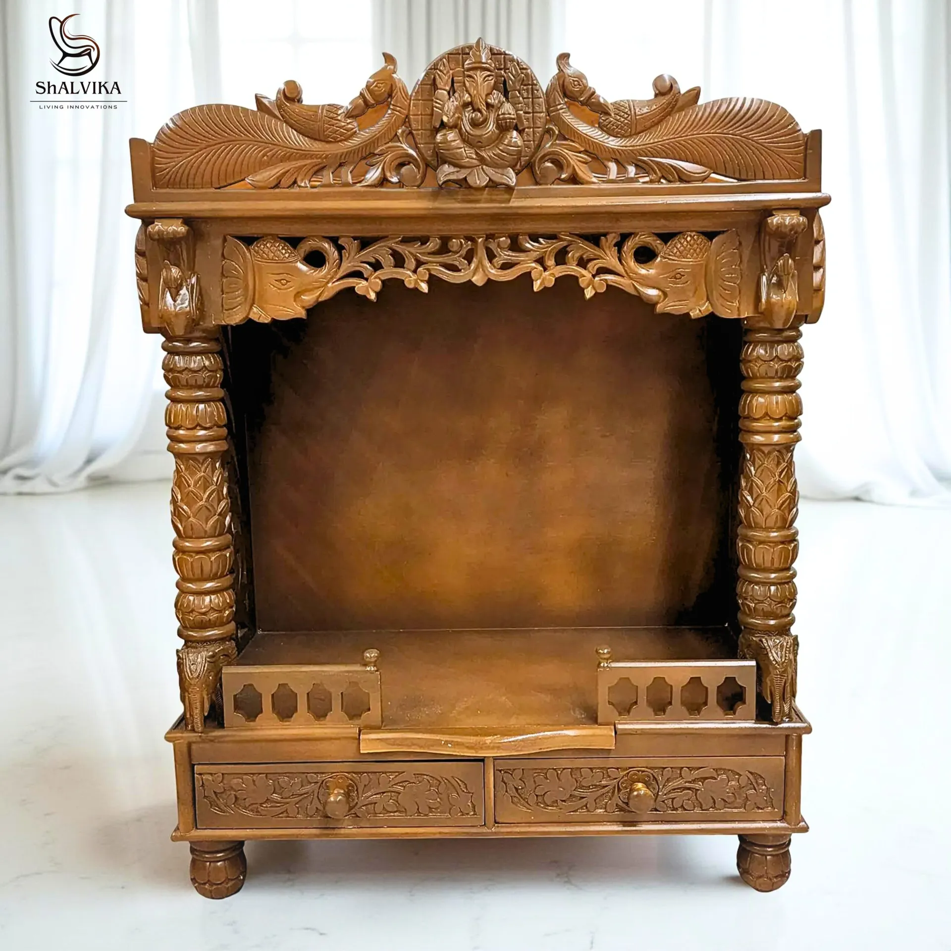 Wooden Mandir for Home – Handcrafted Teak Wood Pooja Temple by Shalvika Living